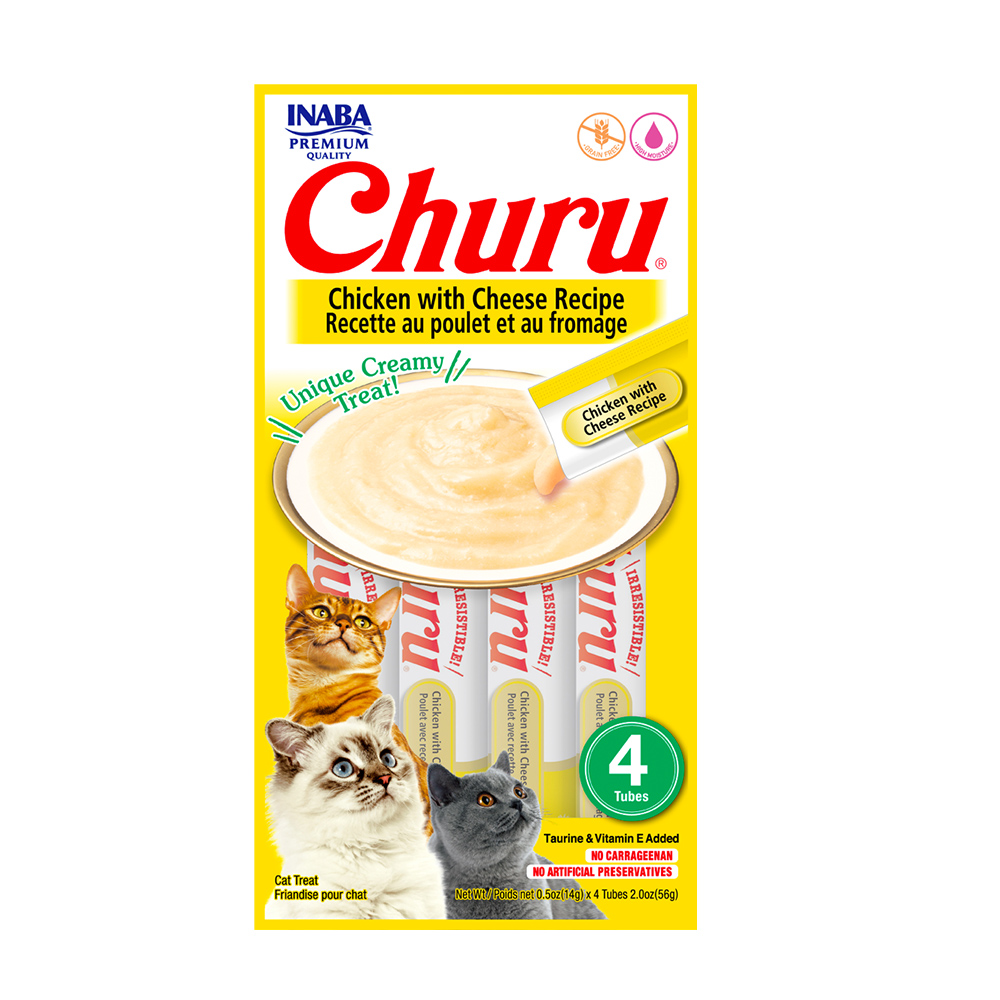 CHURU SNACK PARA GATOS SABOR A POLLO Y QUESO X 4 U
