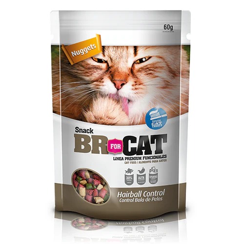 Snack BR for Cat Nuggets Hairball Control 60 g – Control de bolas de pelo y salud digestiva para gatos adultos