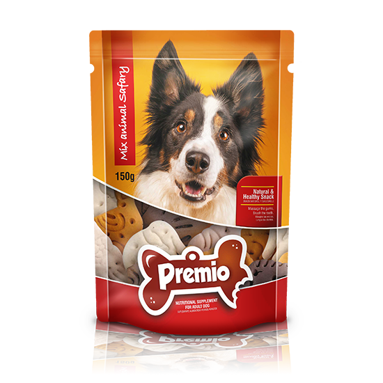 Premio Mix Animal Safary snack natural y saludable para perros adultos. Ideal como premio diario. Presentación de 150 g.